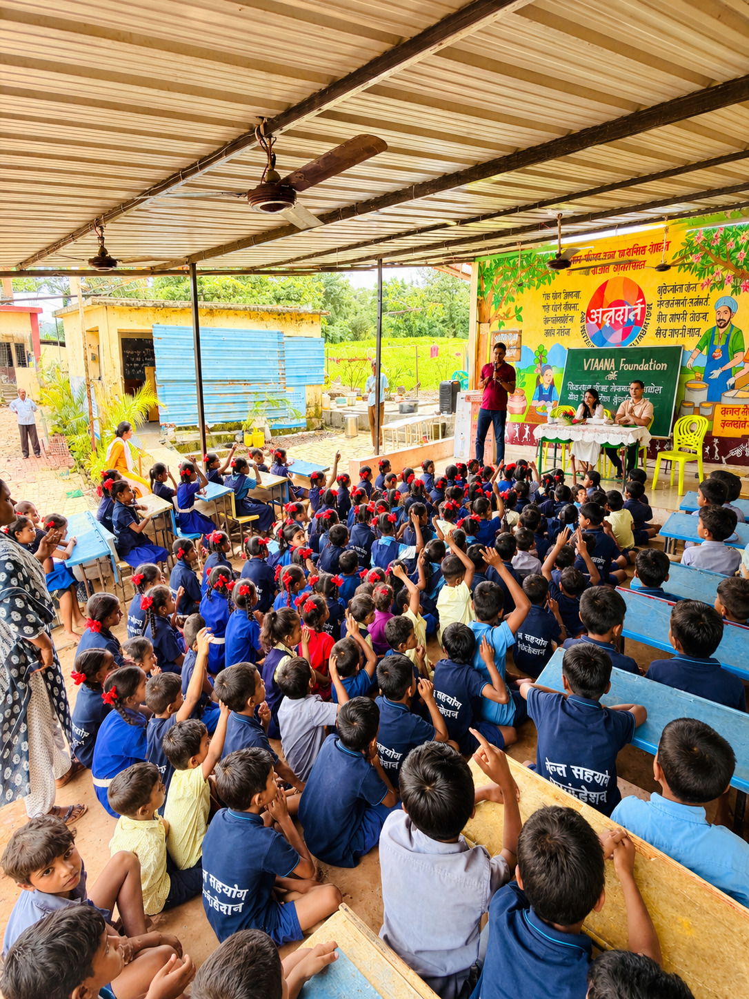 Schoolchildren participating in a Viaana Foundation school event